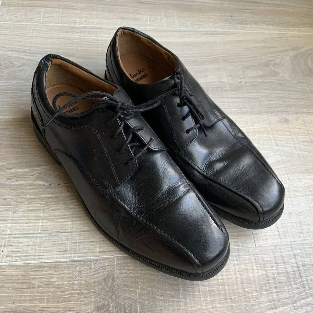 Clarks Collection Mens Dress Comfort Shoes Sz 10 Black Leather Bicycle Toe Lace